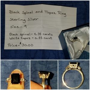 Black spinel and topaz ring